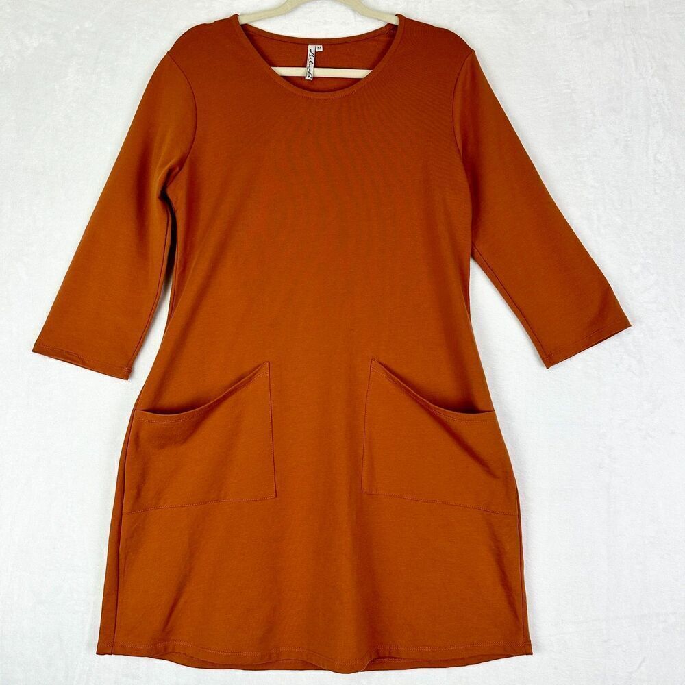 Lulu B 2 Pocket Relaxed Dress Size Medium Rust Orange Classic Timeless